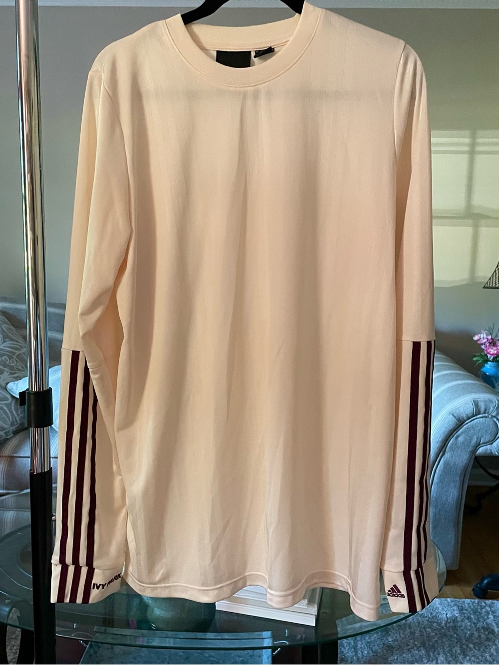 IVY PARK Cream Long-Sleeve Tee with Burgundy Sleeve Stripes